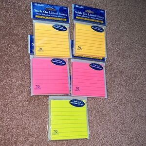 NWT Lined Stick On Notes 5pc Neon (3" X 3" 70ct each) orange pink yellow